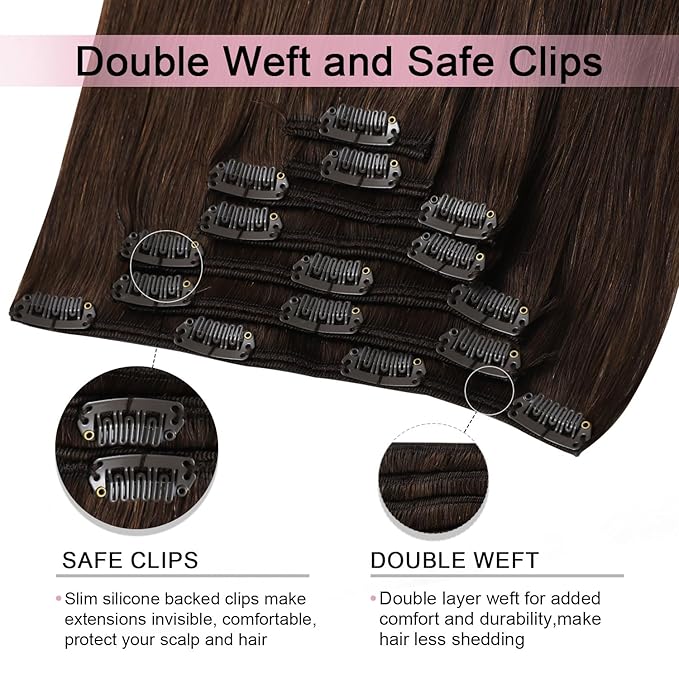 Pro2.0 Remy Real Human Hair Extensions Clip ins 120g Thick 7pcs Color #4 Chocolate Brown Remy Clip in Hair Extensions Real Human Hair 16inch Seamless Double Weft for Women（#4-16inch）