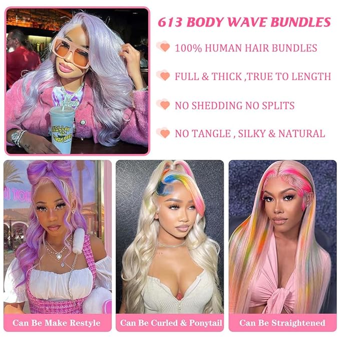 613 Bundles Human Hair 1 Bundles Blonde Body Wave Human Hair 100% Unprocessed 14A Grade Brazilian Virgin Raw Weave Bundles Human hair 12 Inch Blonde Bundles Human Hair Extensions for Women