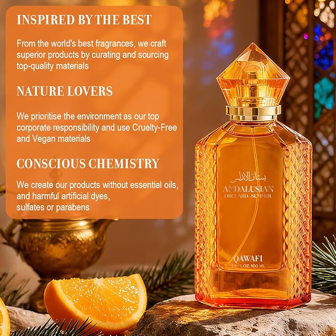 Andalusian Orchard - Summer Eau De Parfum, Long-Lasting Woody Citrus Spicy Perfumes for Men - 100ml | 3.4 fl. oz + 2ml Samples