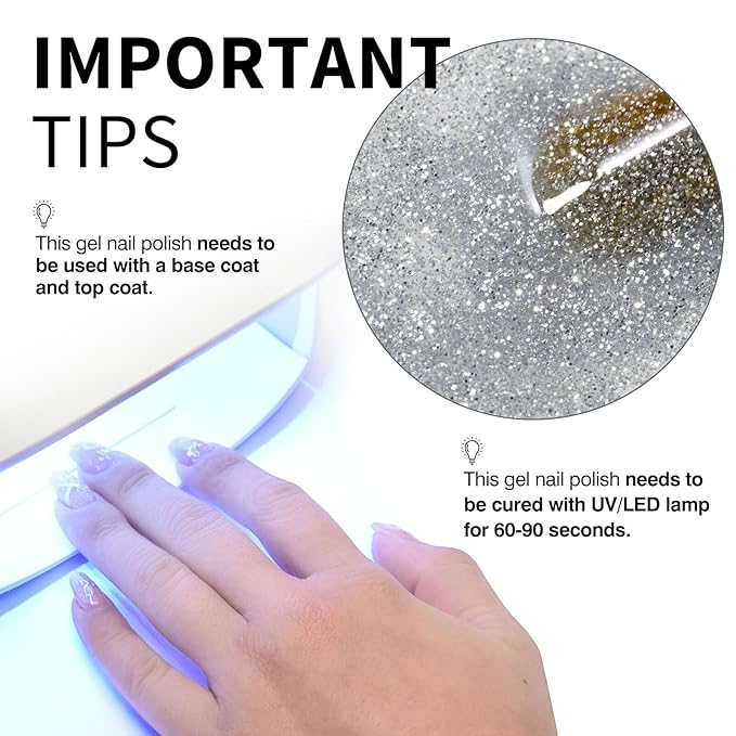 CANNI Glitter Gel Nail Polish – 1pcs 9ml Silver Iron Color, Soak Off UV LED Nail Gel for DIY Nail Art, Salon or Home Manicure