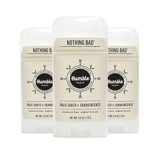 HUMBLE BRANDS Original Formula Aluminum-free Deodorant. Long Lasting Odor Control with Baking Soda and Essential Oils, Palo Santo and Frankincense, Pack of 3