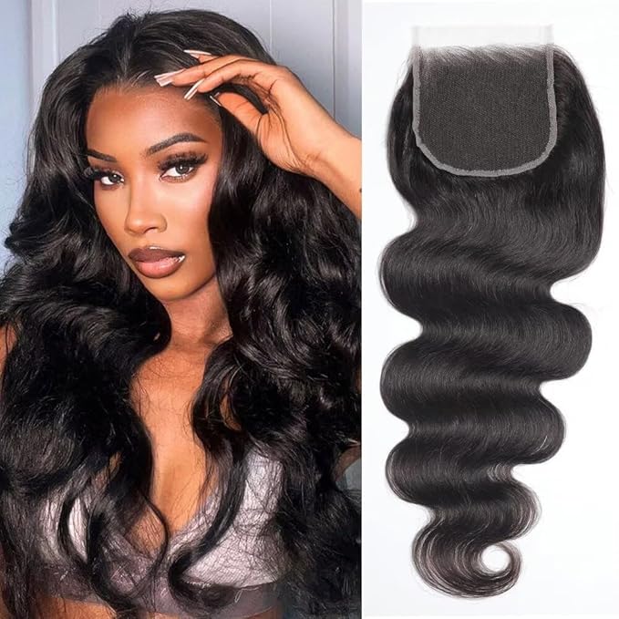 5x5 HD Lace Closure Body Wave Brazilian Raw Human Hair Natural Black 0.1mm Ultra-Thin Invisible Single-Knot Pre-Plucked Glueless Lace Closure For Black Women 20 Inch