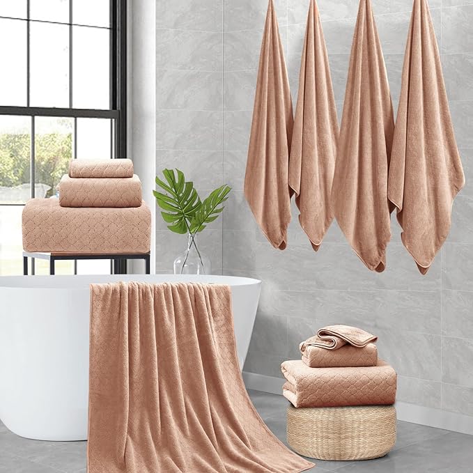 8-Piece Bath Towels Set,2 Oversized Large Bath Towel Sheet,2 Hand Towels and 4 Washcloths - 600 GSM Soft Microfiber Highly Absorbent Quick Dry Shower Towel Collection for Bathroom Hotel and Spa,Orange