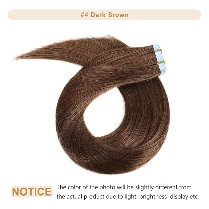 YILITE Tape in Human Hair Extensions #4 Medium Brown 26 inches 20pcs 60g Straight Tape in Hair Extensions Human Hair(26 Inch #4 Medium Brown)
