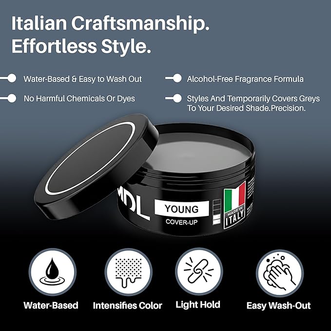 Cover Up Hair Wax for Men, Black Hair Wax Stick for Temporary Gray Coverage, Strong Hold Styling Wax for Men, Water Based Styling, Easy Wash Out, Made in Italy, 100 ml