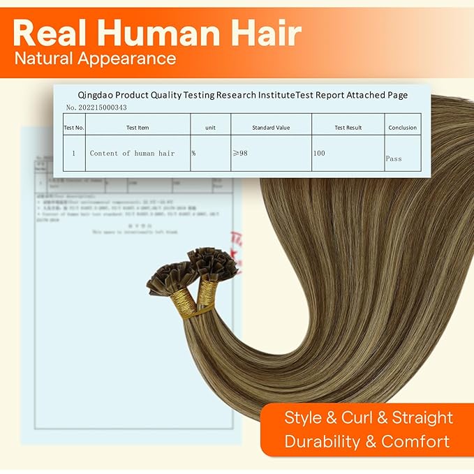 Full Shine Ktip Human Hair Extensions 4P27 Medium Brown Highlight Honey Blonde 16 Inch 50 Grams K Tip Hair Extensions Real Human Hair Fusion Extensions Soft Remy Hair