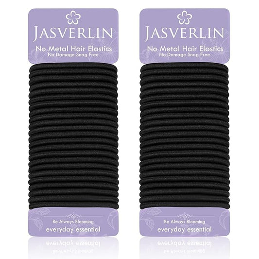 Black Thick Hair Ties - 5mm Thickness Elastics Ponytail Holders for Women Girls Curly Texture Rubber Bands Durable Stretchy Nylon Hairties for Braids 48 Count