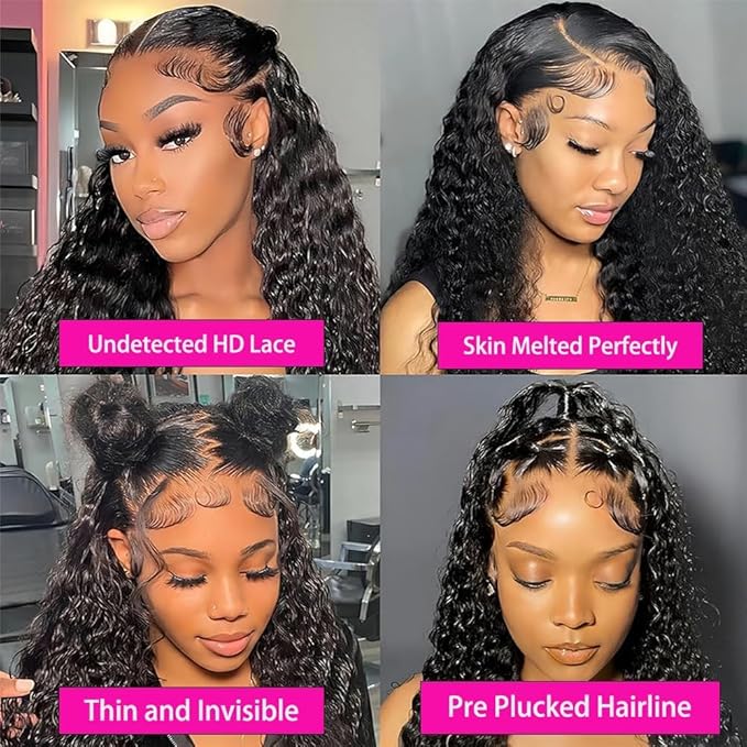 200% Density 26 Inch 13x6 Deep Wave Lace Front Wigs Human Hair Curly HD Lace Front Human Hair Wig Pre Plucked 100% Real Human Hair No Synthetic Blend No Tangle No Shedding Triple Lifespan 3X