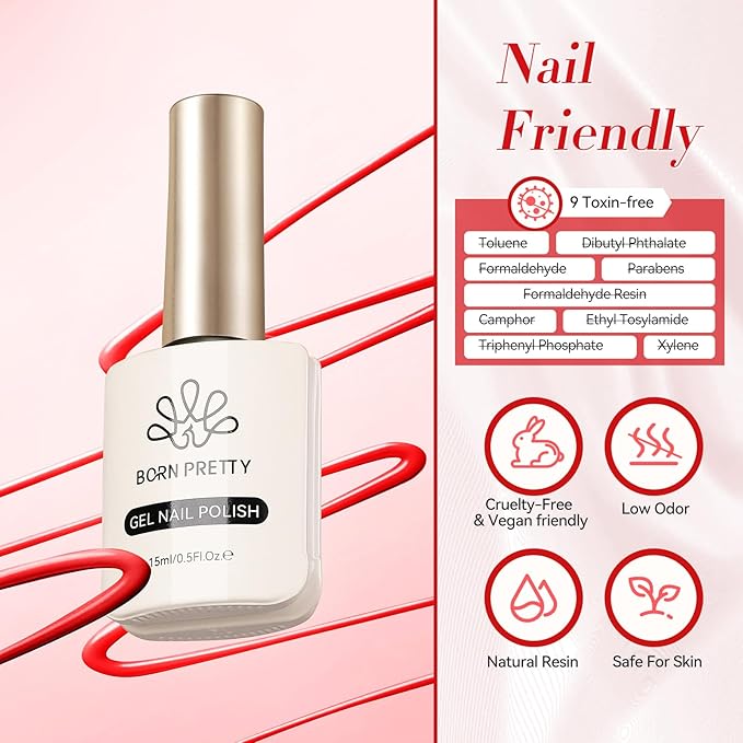 Born Pretty Red Gel Nail Polish Valentine's Day Gift Red Heart Color Gel Polish Nail Art Design Manicure Salon DIY Home 15ml
