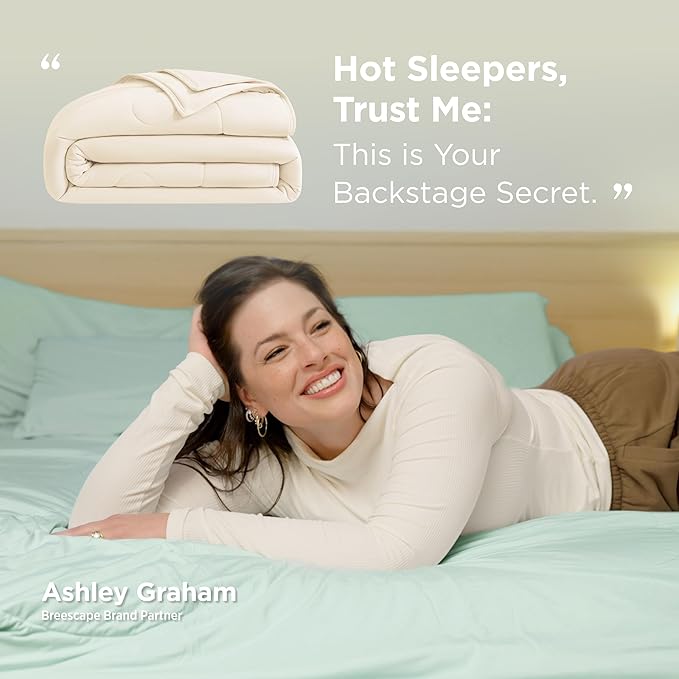 Breescape Cooling Comforter Queen Size - BlendTek™ Q-Max>0.46 Tech, Breathable Blanket for Hot Sleepers & Night Sweats Relief, Premium Lightweight Summer Bedding, 96x96 Inches, Ivory