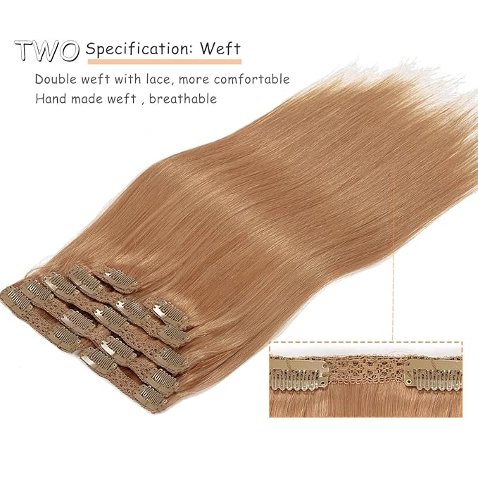 Caliee Clip in Hair Extensions Human Hair Invisible Color Auburn Brown Human Hair Clip in Extensions Full Head Thick Ends Real 20 Inch 7 Pcs 140 G Natural Straight
