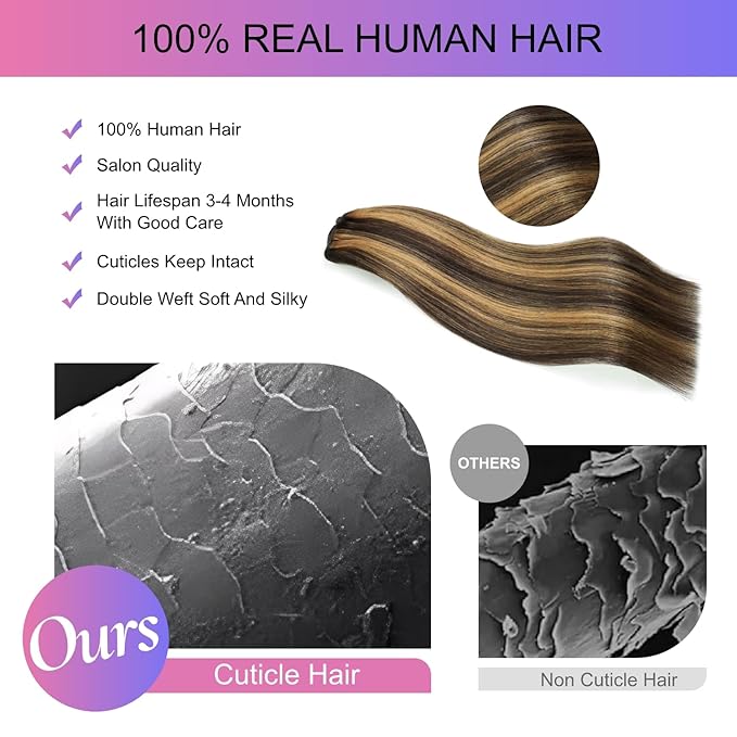 Clip in Hair Extensions Real Human Hair, 24 Inch 105g, 2p6 Balayage Highlight Chestnut Brown, Invisible Seamless Straight Remy Human Hair Clip in Extensions for Women 8pcs Per Set with Double Weft