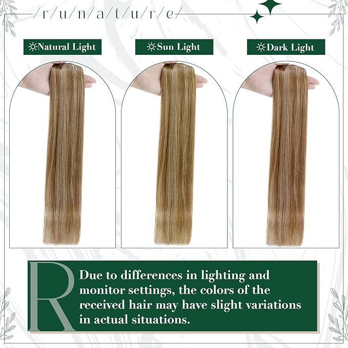 RUNATURE Human Hair Clip in Extensions, 10 Inch Short Clip in Hair Extensions Real Human Hair, Remy Natural Hair for Women, Easy to Apply, 50g 3pcs #10P16 Dark Blonde Highlight Caramel Blonde