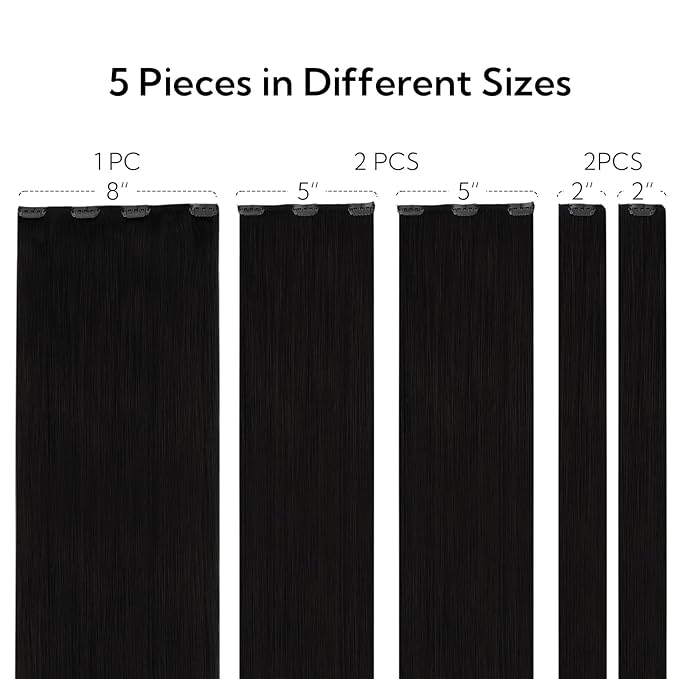 HOTBANANA Clip in Hair Extensions Real Human Hair, 5Pcs 80g 22 Inch Jet Black Straight Remy Clip in Extensions
