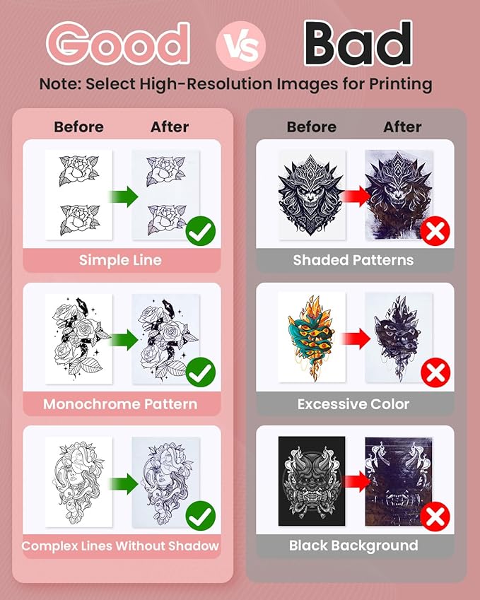 Phomemo Tattoo Stencil Printer, M08F Wireless Thermal Tattoo Printer with 10pcs Transfer Paper, Compatible with Phone/Tablet/PC, Tattoo Supplies for Tattoo Artists & Beginners, Pink﻿