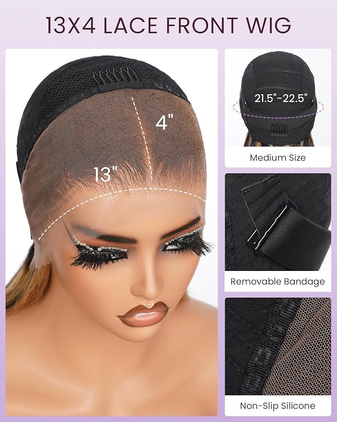 Real Bleached Knots Highlight Lace Front Wigs Human Hair 220% Density Balayage Glueless Wigs Human Hair 22 inch 13x4 Ombre Straight Lace Front Wig Pre Plucked Wigs for Women FB27