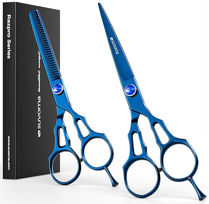 Suvorna Professional Hair Scissors with Thinning Shears | 2 Pcs Hair Shears | J2 Japanese Stainless Steel Hair Cutting Scissors | 5.5" Hair Shear Professional - tijeras de peluqueria profesional.
