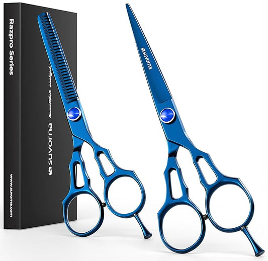 Suvorna Professional Hair Scissors with Thinning Shears | 2 Pcs Hair Shears | J2 Japanese Stainless Steel Hair Cutting Scissors | 5.5" Hair Shear Professional - tijeras de peluqueria profesional.