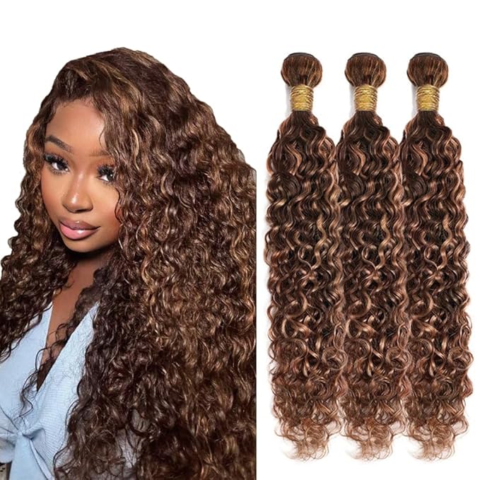 30 32 34 Inch Color 30 Bundles Human Hair 4/30 Water Wave Bundle Brown Water Wave Bundle Human Hair Unprocessed Virgin Hair Extensions