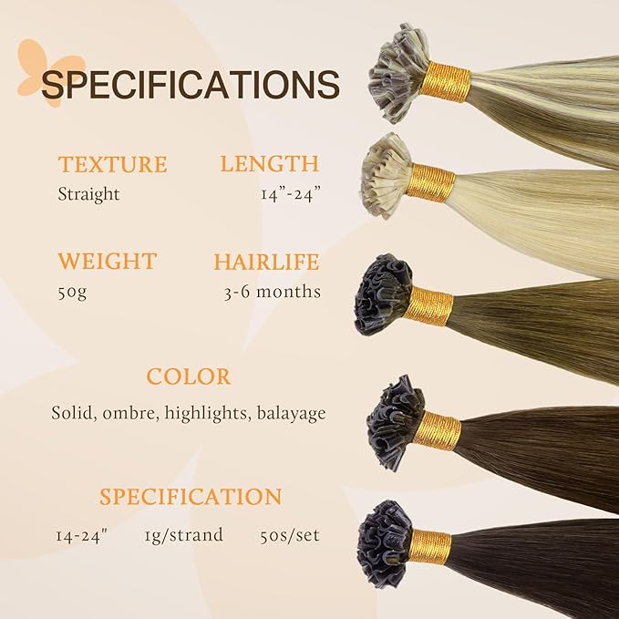 Doores Keratin Tip Hair Extensions, Drity Blonde Highlight Golden Blonde 14 Inch 50g/50s, Keratin Tip Remy Hair Extensions