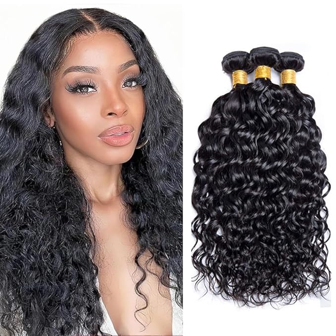 30 32 34 Inch Wat and Wavy Bundles Human Hair Unprocessed Brazilian Virgin Hair 16 18 20 Inch 150g/3 Bundles Water Wave Human Hair Bundle Natural Black