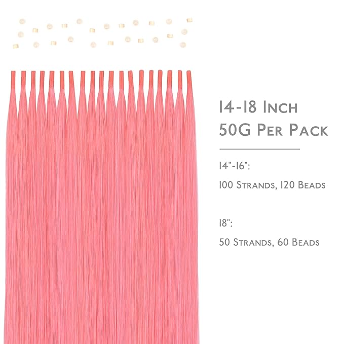 WENNALIFE I Tip Hair Extensions Human Hair, 50g 50s 18 Inch Light Pink Remy Itip Human Hair Extensions Invisible Itips Straight I Tips Fusion Extensions Real Human Hair