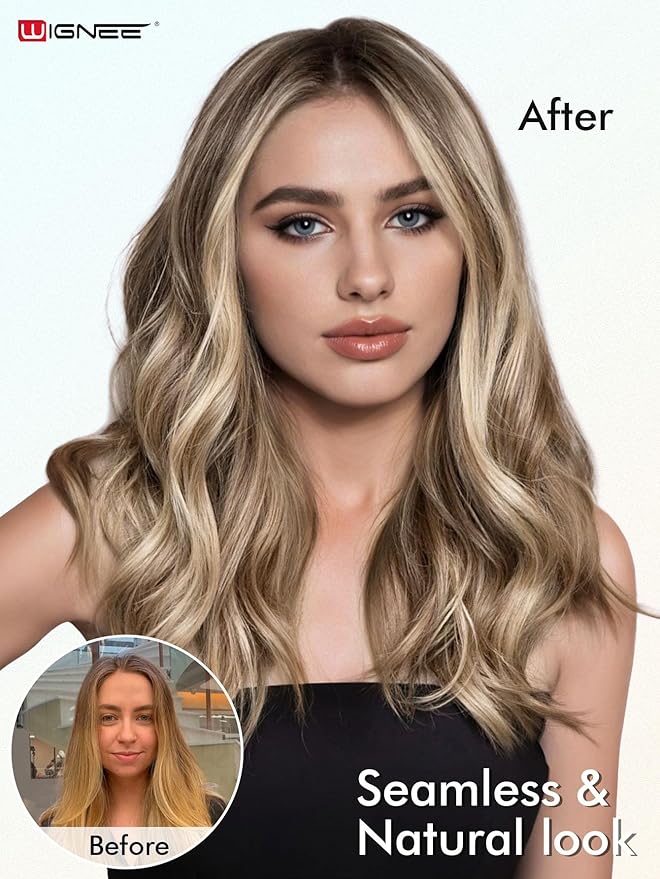 WIGNEE 100% Remy Double Weft Invisible PU OVO Human Hair Extensions 14 Inch Micro Beads Real Human Hair Extensions Blonde Ombre Wefts Hair Extensions Real Human Hair(9A/60)