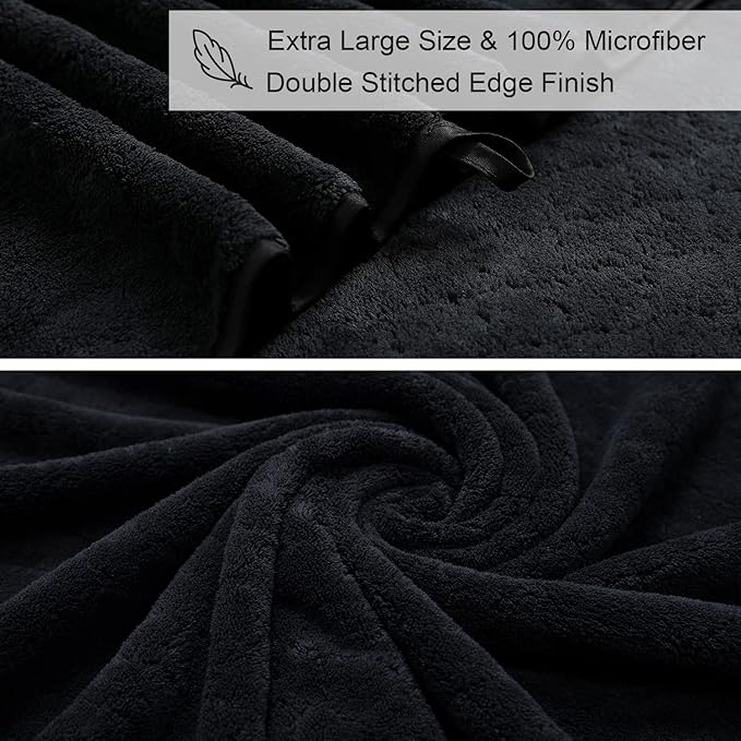 Ycosy Black Bath Towels Set 35x70 Inches - Luxury 600 GSM Oversized Bath Sheet Towel,Extra Large Microfiber - Quick Dry,Highly Absorbent,Super Soft Shower Towels Spa Hotel Bathroom Towel Set (4-Pack)