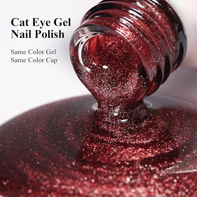 10ml Hema Free Red Cat Eye Gel Nail Polish Soak Off Long Lasting Holographic UV/LED with Magnetic Stick Gift for Women 1Pcs