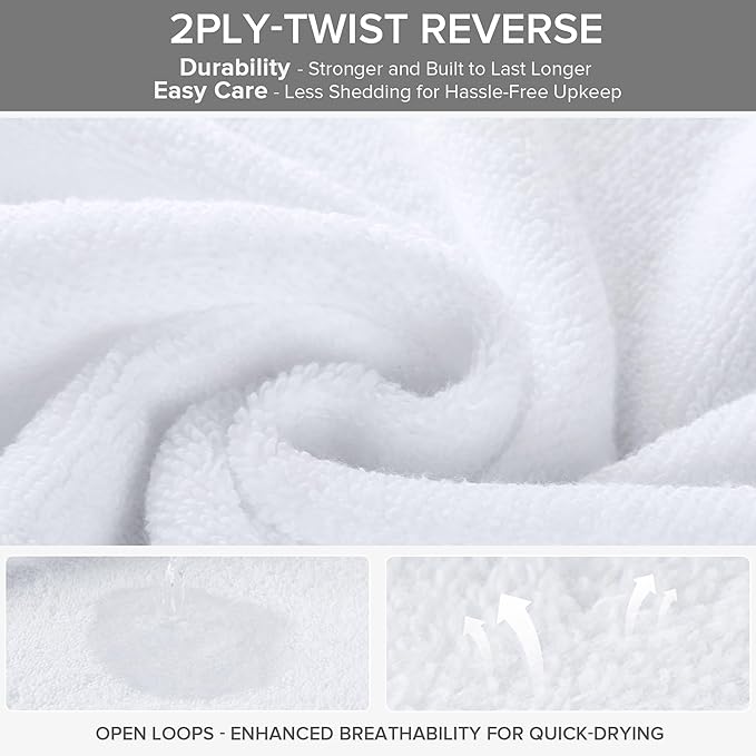 Comfort Spaces Towel Set for Bathroom 12 Piece Luxury Bath Towel Set 4 Hand Towel for Bathroom 4 Washcloth 4 Large Bath White Towel Sets 100% Cotton Quick Dry Towel Zero Twist Soft Lightweight Hotel