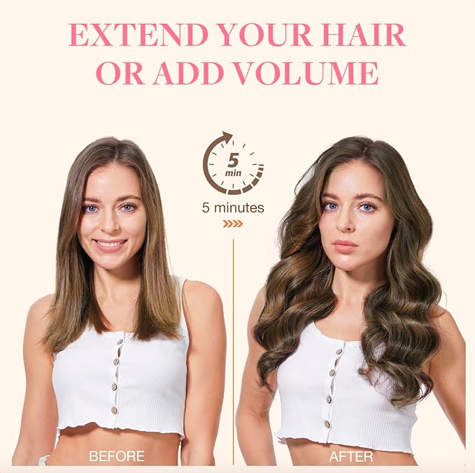 GOO GOO Invisi Edge Clip in Hair Extensions, 18inch 50g 4Pcs, Injected Seamless PU Clip in Hair Extensions, Virgin Real Human Hair, #4/27/4 Balayage Chocolate Brown to Caramel Blonde