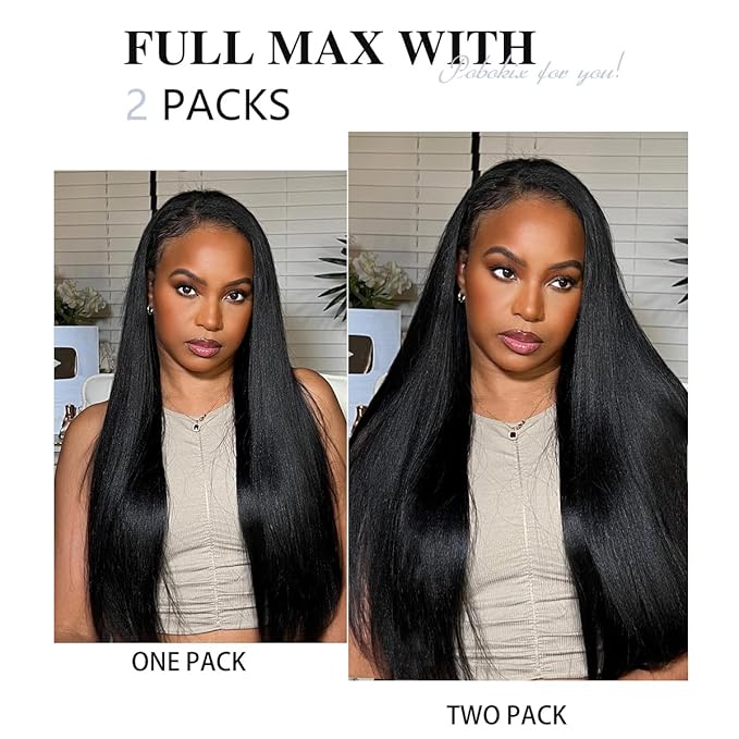 Yaki Straight Clip in Hair Extensions Real Human Hair 2 Pack 240g Seamless for Women Full Max with 16Pcs Remy Human Hair Extensions PU Skin Weft 20inch Natural Black