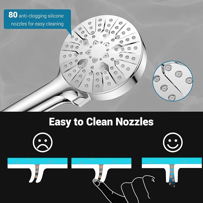 6-Mode Shower Head with Handheld, High Pressure Handheld Shower Heads, Detachable Showerhead 71" Extra Long Stainless Steel Hose Adjustable Brass Joint Holder for Bathroom Upgrade Chrome