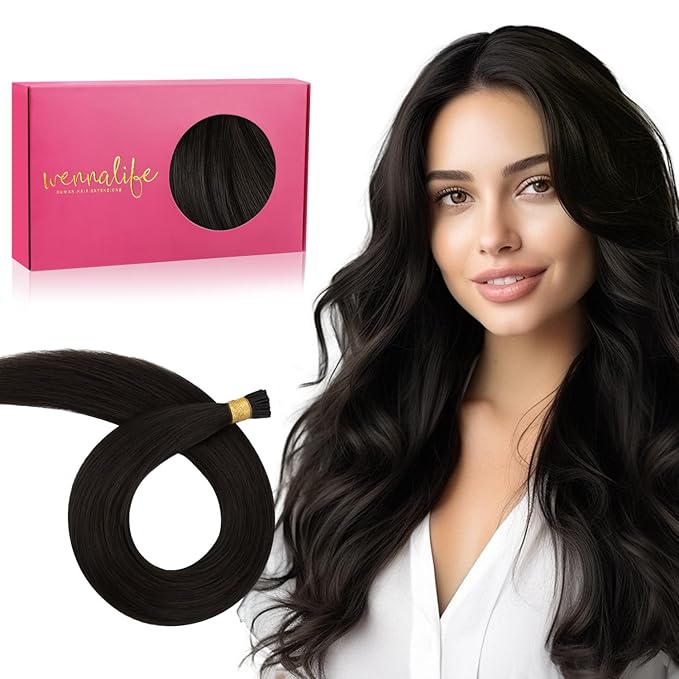 WENNALIFE I Tip Hair Extensions Human Hair, 50g 100s 14 Inch Dark Brown Remy Itip Human Hair Extensions Invisible Itips Straight I Tips Fusion Extensions Real Human Hair