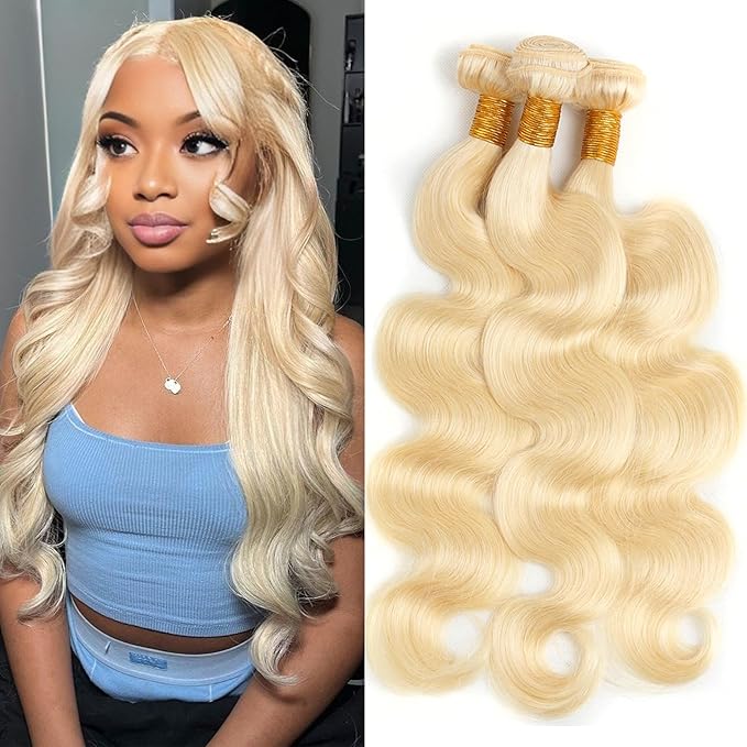 613 Blonde Body Wave Bundles Human Hair 12 14 16 inch 100% Unprocessed Virgin Human Hair Weave Extensions 12A Real Human Hair Bundles Double Weft