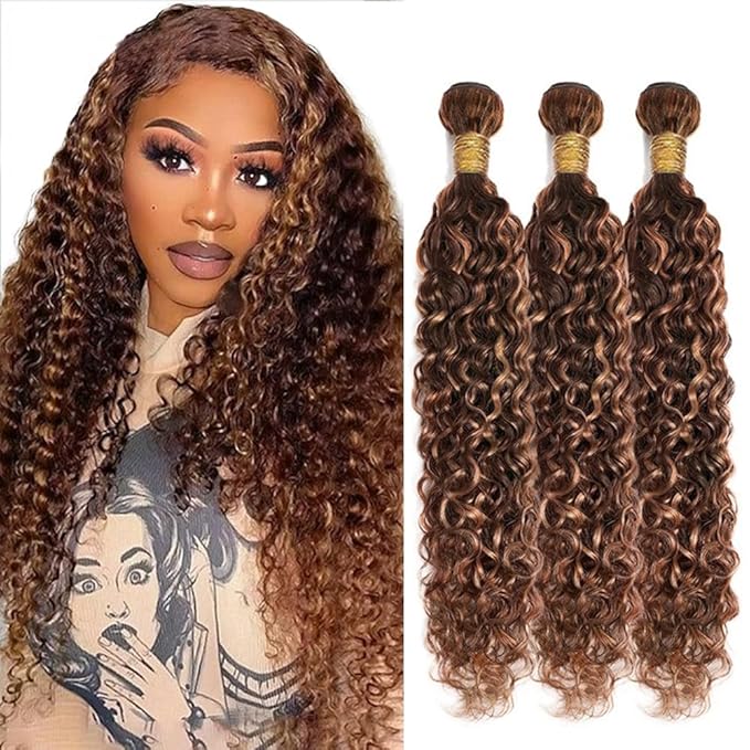 P430 Human Hair Bundles Color 30 Water Wave Bundle Brazilian Virgin Hair 3 Bundles 12 14 16 Inch Two Tone Color 4 and 30 Bundle Hair Weave