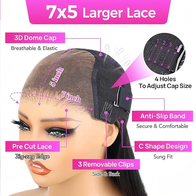 Straight Glueless Pre Plucked Pre Cut 7X5 HD Lace Pre Bleached Knots Wigs Human Hair,Wear and Go Lace Front Wig with Natural Hairline Baby Hair for Black Women 200% Density 20 Inch