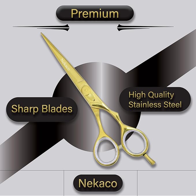 Professional 6.5 inches Hair Cutting Scissors, Premium Quality Stainless Steel Hair Scissors, Hair Shears with Adjustable Screw for Barber Salon & Home (Gold, 6.5 inches)