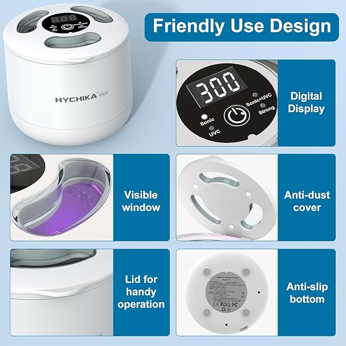 HYCHIKA 2026 Ultrasonic Retainer Cleaner Machine,45kHz High Frequency,4 Upgraded Modes,Ultrasonic Retainer Cleaner,200ML Dental Cleaning Pod,for Retainers,Night Guards,Braces etc.,Iceberg White