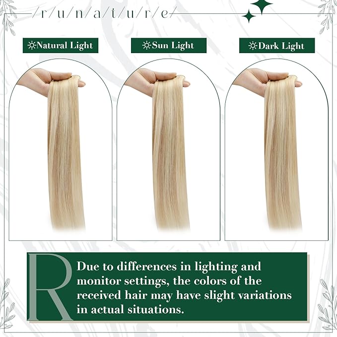 RUNATURE Blonde Clip in Hair Extensions Real Human Hair, Real Human Hair Clip in Extenisons for Women, Straight Natural Hair 20 Inch 50g 3pcs, #18P60 Ash Blonde Highlights