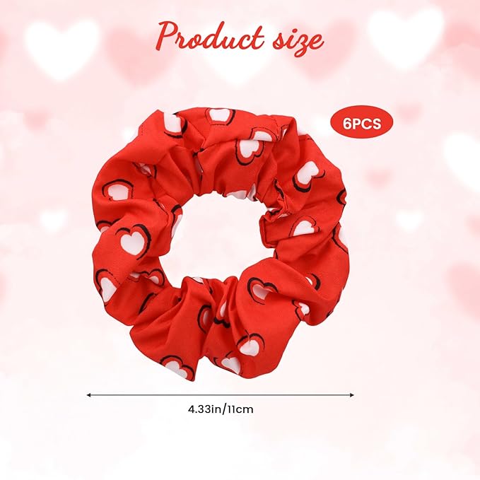 6 Pcs Valentines Scrunchies for Women Girls Heart Lip Print and Bow Pattern Elastics Hair Band Pink Valentines Day Accessories for Galentines Day Gifts