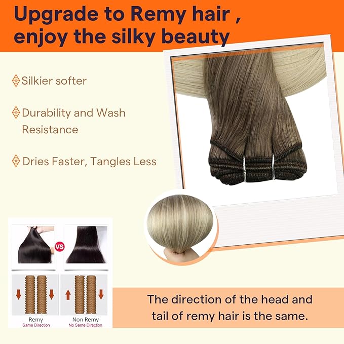 Full Shine Sew In Hair Extensins Real Human Hair Weft Hair Extensions Human Hair Soft Silky Hair Color Ash Brown To Platinum Blonde Extensions Soft Straight Hair 20 Inch 105G