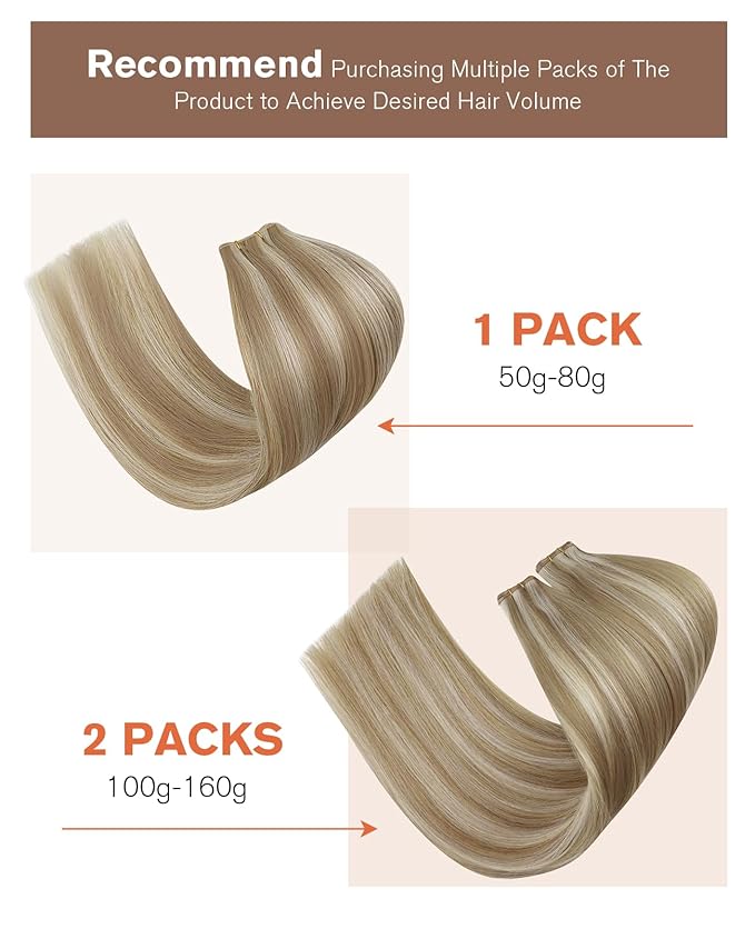 Sunny Hair Genius Weft Hair Extensions Golden Blonde Highlights Light Blonde Genius Sew in Remy Hair Extensions Real Hair Short Straight for Women 16inch 50g
