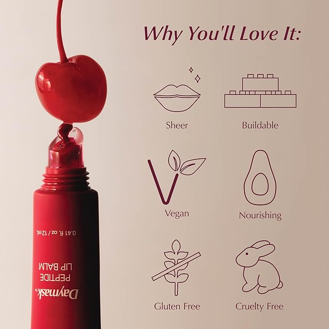 PERSONA Daymask Peptide Lip Balm | Rich, Glossy Hydration | With Oat Kernel Oil, Squalane & Peptide Complex | Vegan, Fragrance-Free, Sensitive-Lip Safe (0.3 oz) | Made in USA, Pomegranate