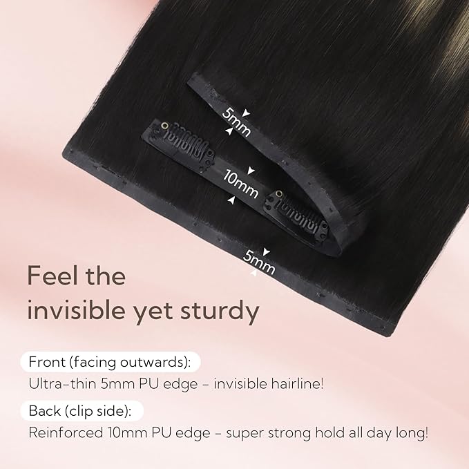 HOTBANANA Seamless Clip in Hair Extensions 16 inch 130g 7pcs Ombre Natural Black to Light Blonde Clip in Remy Human Hair Extensions Straight Hair Invisible PU Skin Weft