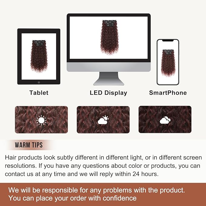 Clip in Hair Extensions, FLUFYMOOZ 4PC 100％ Pure Protein Silk Hair Extensions Long Soft Natural Hairpiece 20 Inch Curly Hair Extension for Women (Wine Red)