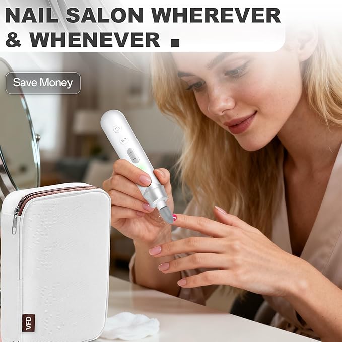 Electric Nail File Drill, Cordless 2000 mAh Rechargeable Nail Filer Electric, Portable Nail Dril Machine Drill for Nails Acrylic Manicure and Thick Toenails Buffer Grinder Care Professional (Silver)