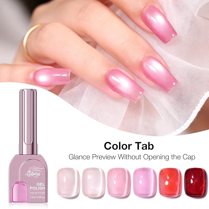 Cat Eye Gel Nail Polish Set, 6 Colors 12ML Fall Winter Glitter Magnetic Nail Polish Gel with Magnet, Soak Off UV LED for Home Salon Manicure Gift for Women