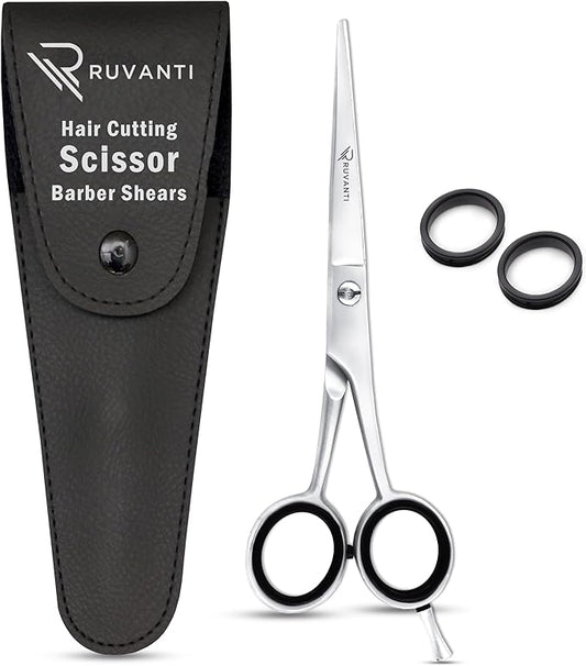 Ruvanti Hair Scissors - Professional Hair Cutting Scissors for Salon & Home Use, Sharp Edge Stainless Steel Barber Scissors, 6.5” Overall lenght with Comfortable & Smooth Grip