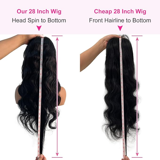 6x4 Wear and Go Wig 210% Density, 100% Human Hair, [2-year life] Body Wave Glueless Closure Wigs Human Hair Pre Plucked Pre Cut Middle Part, 28 Inch